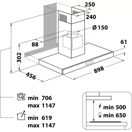 Kontrolsat - Wall Chimney Cooker Hood Whirlpool 730m³/h - WHBS C92F LT X Kontrolsat - Wall Chimney Cooker Hood Whirlpool 730m³/h - WHBS C92F LT X