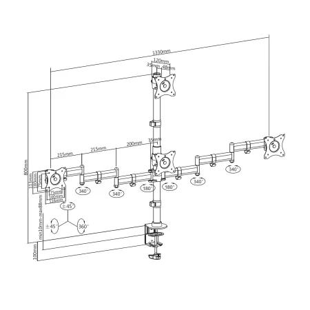 Kontrolsat - Suporte de Mesa Aisens - Giratório / Inclinável - 4 Monitores de 13 a 27 polegadas - Preto - DT27TSR-379 Kontrolsat - Suporte de Mesa Aisens - Giratório / Inclinável - 4 Monitores de 13 a 27 polegadas - Preto - DT27TSR-379