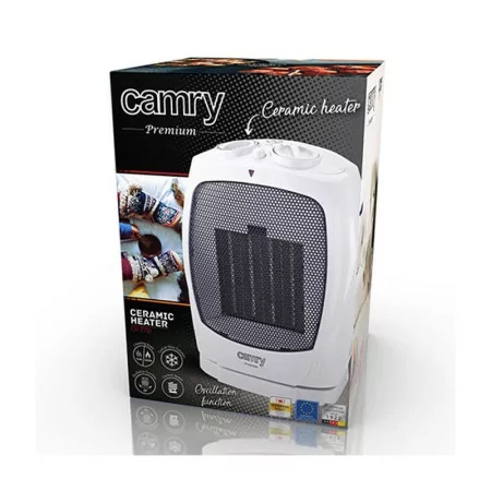 Camry CR7718 Ventoinha Aquecedor Oscilante Cerâmico 1500W Branco||5902934831529