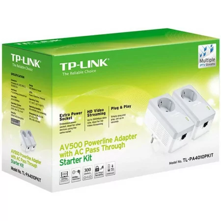 TP-Link Powerline Adapter AV600 + AC Pass Through Starter Kit TL-PA4010PKIT