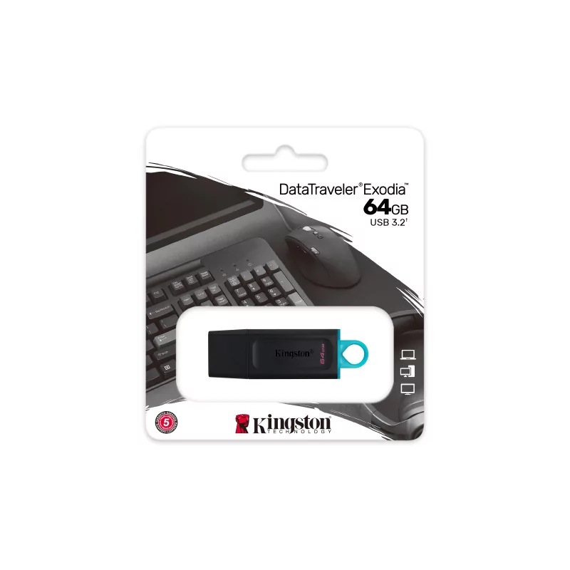 Kontrolsat - Pendrive 64gb Usb 3.2 Kingston Dt Exodia Preto / Turquesa