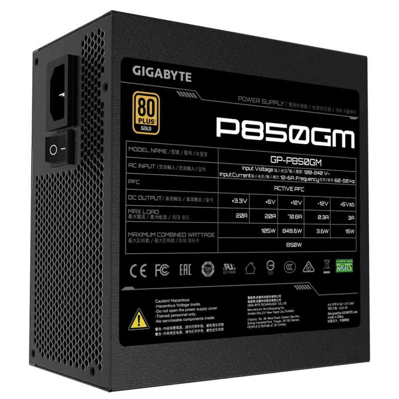 Kontrolsat - Fonte Atx 850w Gigabyte P850gm 80+ Gold/full Modular/vent 12...