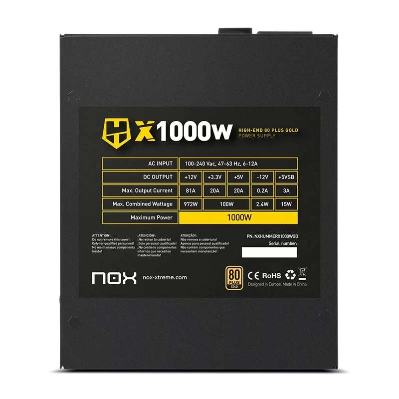 Kontrolsat - Fonte De Alimentação NOX Hummer X Gold Edition 1000W 80 Plus Gold Full Modular - NXHUMMERX1000WGD