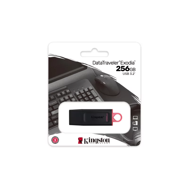 Kontrolsat - Pendrive Kingston DataTraveler Exodia - 256GB - USB 3.2 - Preto e Vermelho - DTX/256GB