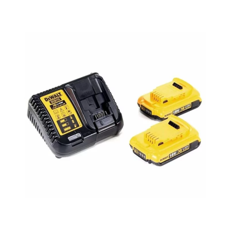 Kontrolsat - Conjunto de 2 Baterias do Carril Dewalt XR - 18V - Li-Ion - 2 Ah - Carregador - DCB115D2-QW Kontrolsat - Conjunto de 2 Baterias do Carril Dewalt XR - 18V - Li-Ion - 2 Ah - Carregador - DCB115D2-QW