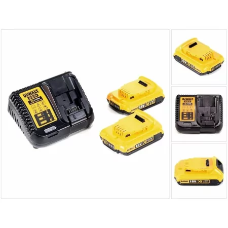 Kontrolsat - Set of 2 Dewalt XR Rail Batteries - 18V - Li-Ion - 2 Ah - Charger - DCB115D2-QW Kontrolsat - Set of 2 Dewalt XR Rail Batteries - 18V - Li-Ion - 2 Ah - Charger - DCB115D2-QW