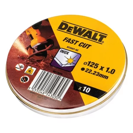 Kontrolsat - Set of 10 Stainless Steel Cutting Discs. Dewalt - 125x1x22.23 mm - DT3506-QZ Kontrolsat - Set of 10 Stainless Steel Cutting Discs. Dewalt - 125x1x22.23 mm - DT3506-QZ