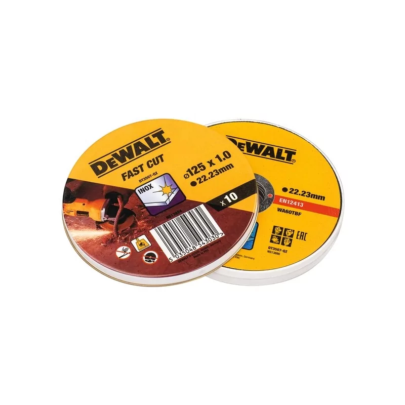 Kontrolsat - Set of 10 Stainless Steel Cutting Discs. Dewalt - 125x1x22.23 mm - DT3506-QZ