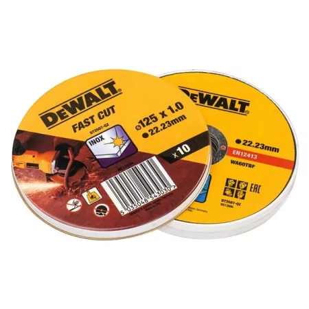 Kontrolsat - Set of 10 Stainless Steel Cutting Discs. Dewalt - 125x1x22.23 mm - DT3506-QZ Kontrolsat - Set of 10 Stainless Steel Cutting Discs. Dewalt - 125x1x22.23 mm - DT3506-QZ