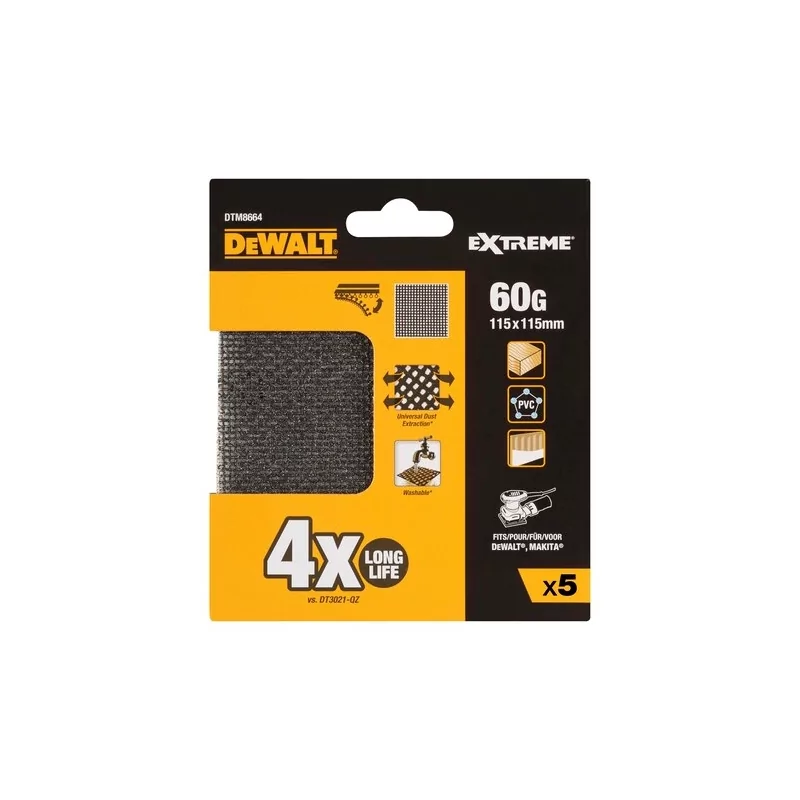 Kontrolsat - Conjunto de 5 Lixas de Malha Dewalt - 1/4 de Folha - Grão 60 - Lixadoras Orbitais - DTM8664-QZ