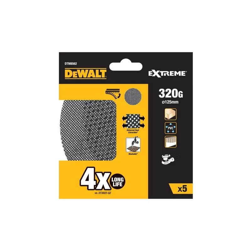 Kontrolsat - Set of 5 Dewalt Mesh Sandpapers - ø125 mm - 320 Grit - Rotorbital Sanders - DTM8562-QZ