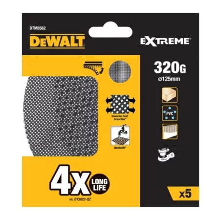 Kontrolsat - Set of 5 Dewalt Mesh Sandpapers - ø125 mm - 320 Grit - Rotorbital Sanders - DTM8562-QZ