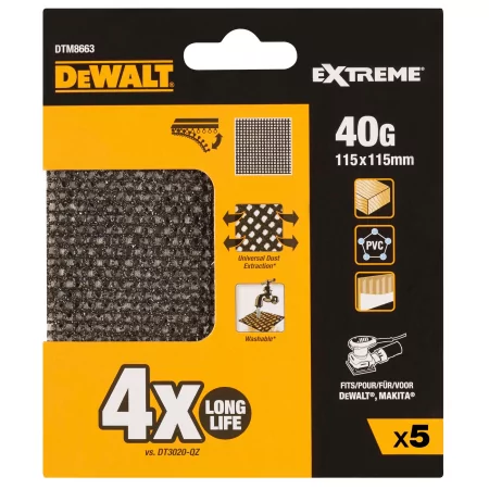 Kontrolsat - Conjunto de 5 Lixas de Malha Dewalt - 1/4 de Folha - Grão 40 - Lixadoras Orbitais - DTM8663-QZ Kontrolsat - Conjunto de 5 Lixas de Malha Dewalt - 1/4 de Folha - Grão 40 - Lixadoras Orbitais - DTM8663-QZ