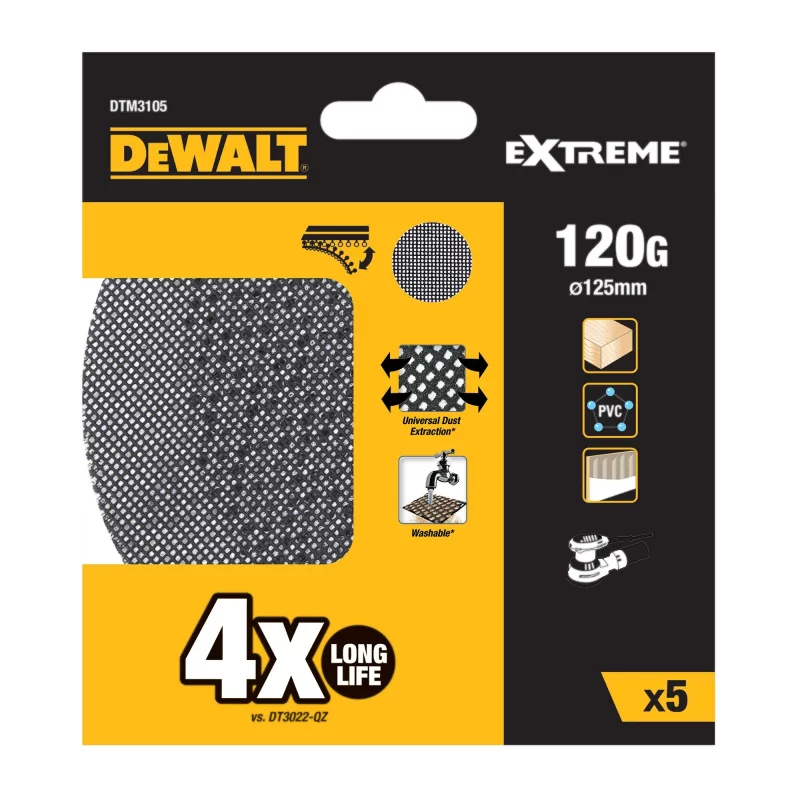 Kontrolsat - Set of 5 Dewalt Mesh Sandpaper - ø125 mm - 120 Grit - Rotorbital Sanders - DTM3105-QZ