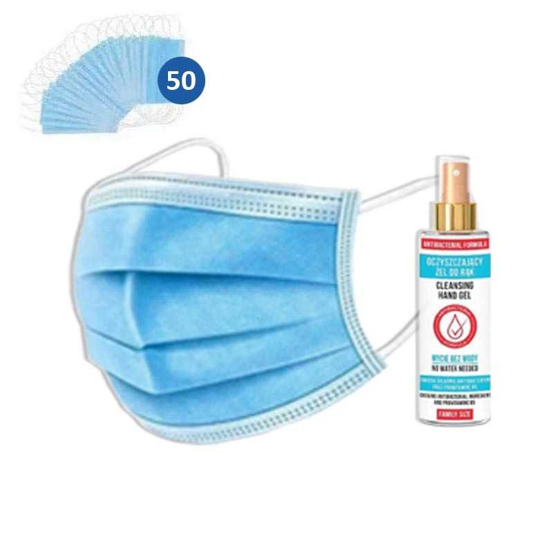 Kit Proteção Pro- 50 Máscaras cirúrgicas + Álcool em gel