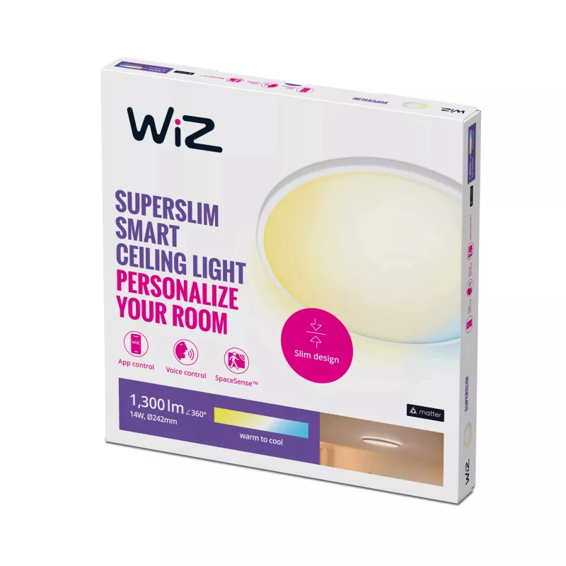 Kontrolsat - Luminária WiZ Philips - LED - 14 W - 1300 LM - ø 242 mm - Moldura Branca