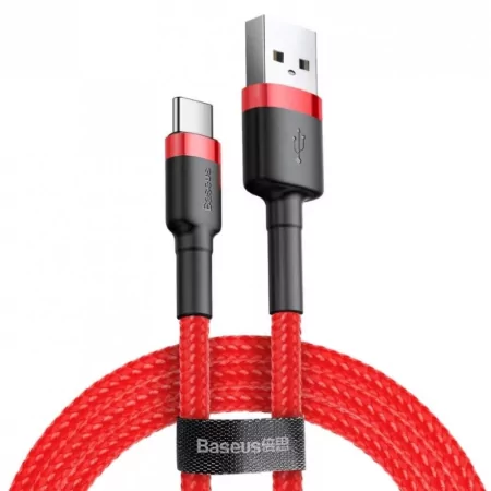 Kontrolsat - Cabo Baseus Cafule - USB-A 2.0 / USB-C - 1 m - Vermelho - CATKLF-B09 Kontrolsat - Cabo Baseus Cafule - USB-A 2.0 / USB-C - 1 m - Vermelho - CATKLF-B09