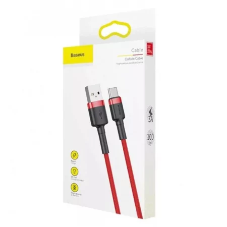 Kontrolsat - Baseus Cafule Cable - USB-A 2.0 / USB-C - 1 m - Red - CATKLF-B09 Kontrolsat - Baseus Cafule Cable - USB-A 2.0 / USB-C - 1 m - Red - CATKLF-B09