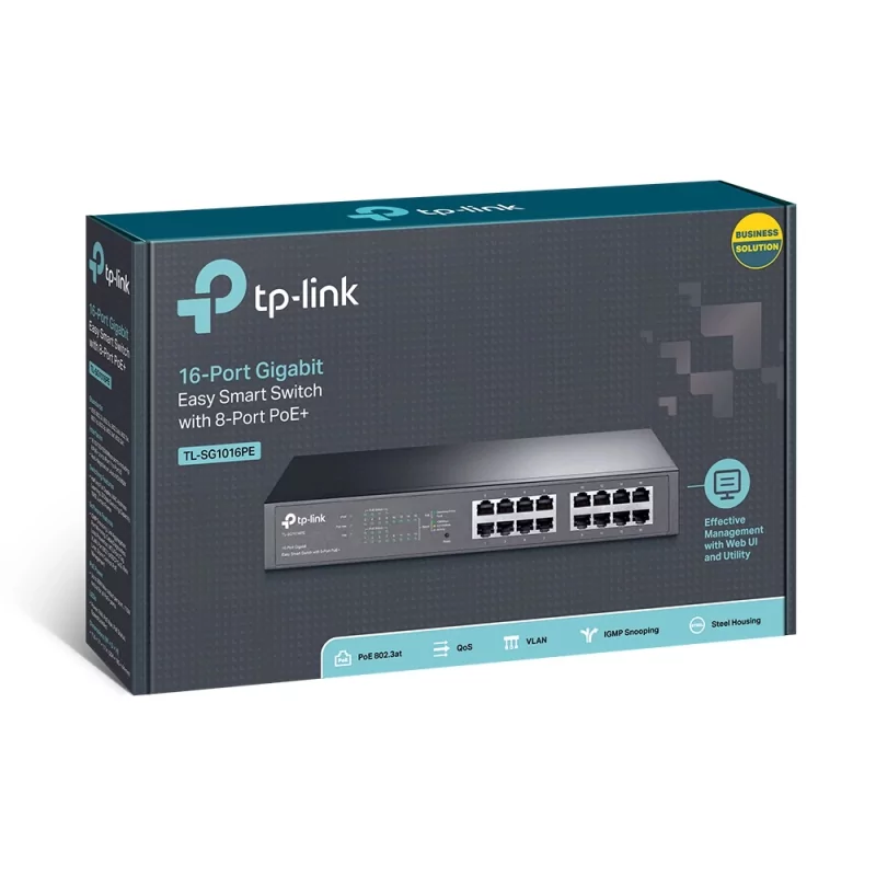 Kontrolsat - Switch TP-Link - 16 Portas - Gigabit - Smart Managed PoE + Rack Mountable - TL-SG1016PE