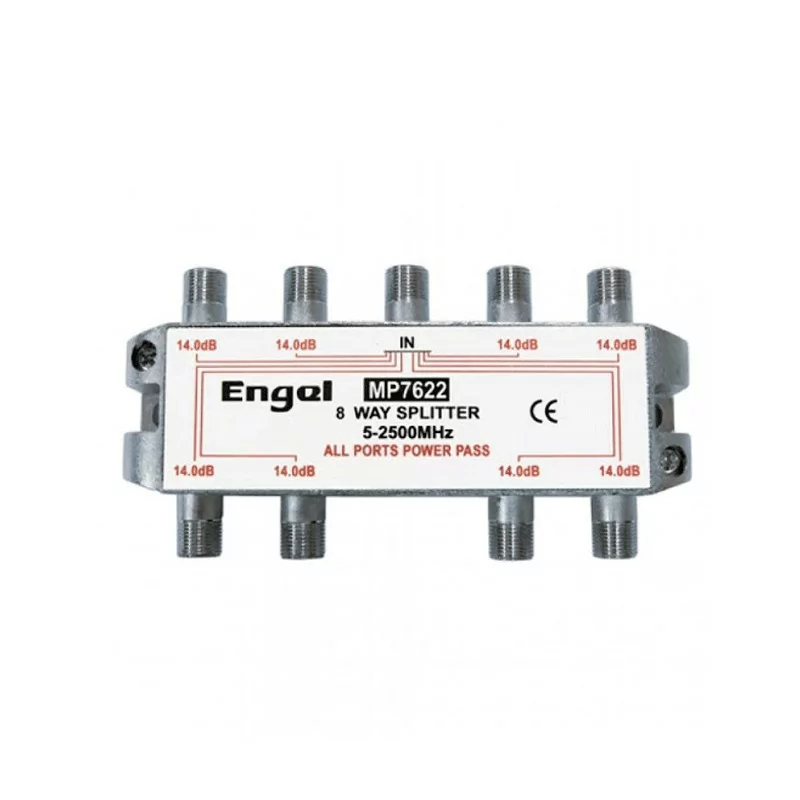 Splitter 8 Axil Outputs - 5-2500Mhz - 14dB - Power Pass - Blister - MP7622E