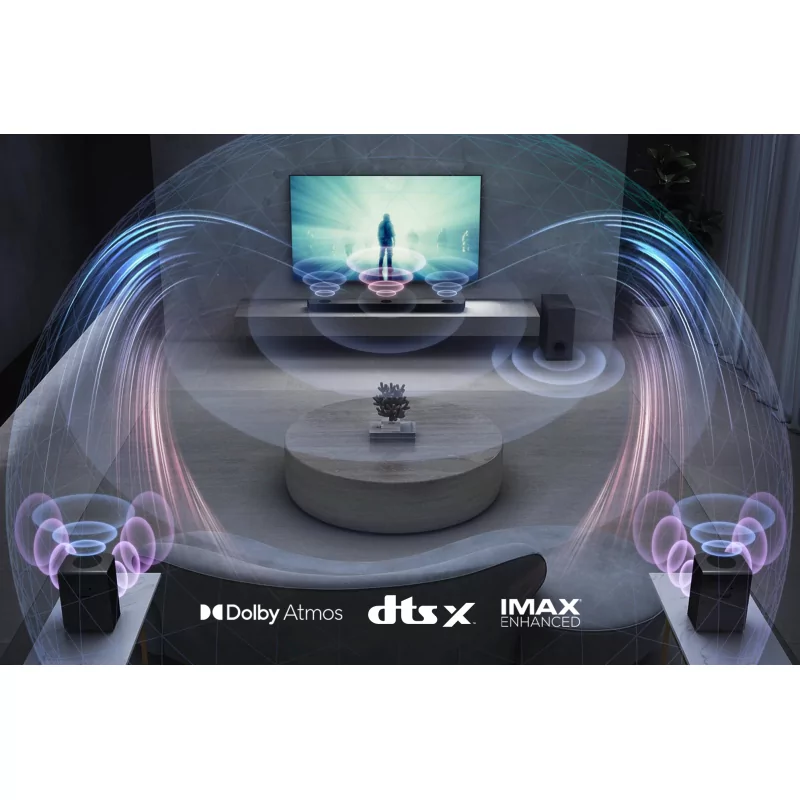 Kontrolsat - Barra de Som LG S90QY - 810W 9.1.5ch - Meridian, DTS:X, Atmos (HDMI eARC / Ótico / BT / USB)