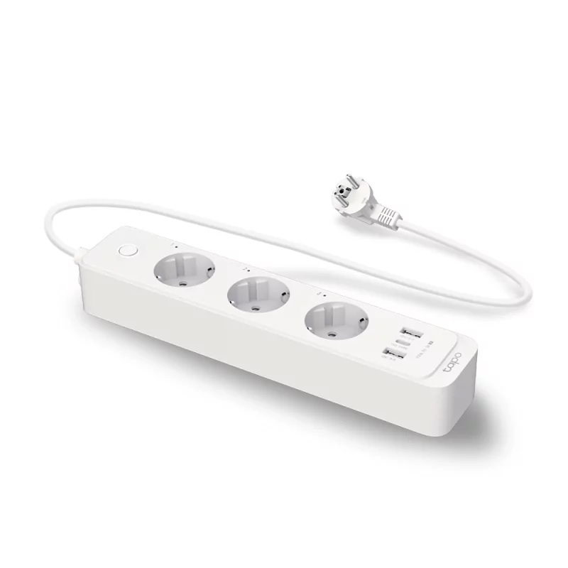 Kontrolsat - Extensão de Tomada Inteligente Tapo TP-Link - Smart Wi-Fi Power Strip 3 Tomadas Schuko 10A + USB/USB-C Branca