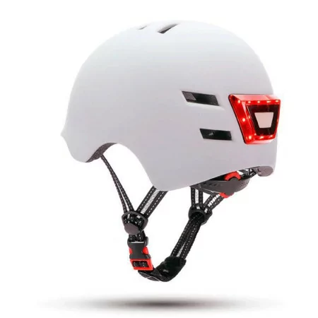 Capacete com luz LED forntal e traseira- Branco- Youin