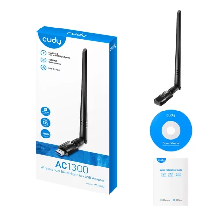 Kontrolsat - Adaptador USB Cudy - AC1300 - USB 3.0 - High Gain Wi-Fi - WU1400 Kontrolsat - Adaptador USB Cudy - AC1300 - USB 3.0 - High Gain Wi-Fi - WU1400