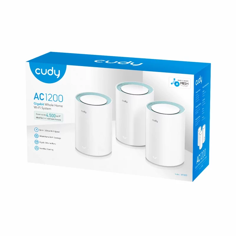 Kontrolsat - Cudy Mesh System - M1300 - AC1200 - Dual-Band Wi-Fi 5 Gigabit - Pack of 3 Units