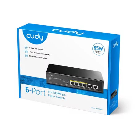 Kontrolsat - Switch Cudy - 6 Ports 10/100 Mbps - UnManaged PoE+ - FS1006P