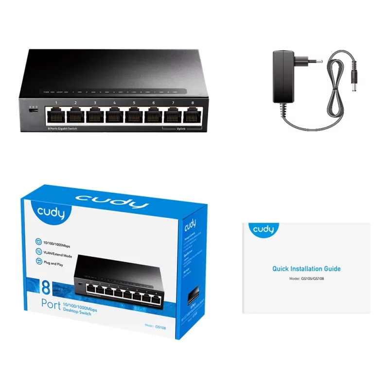 Kontrolsat - Switch Cudy - 8 Portas Gigabit - UnManaged - GS108