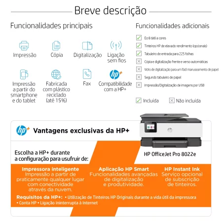 Kontrolsat - Impressora HP - Multifunções - Officejet Pro - Wireless - 8022e Kontrolsat - Impressora HP - Multifunções - Officejet Pro - Wireless - 8022e