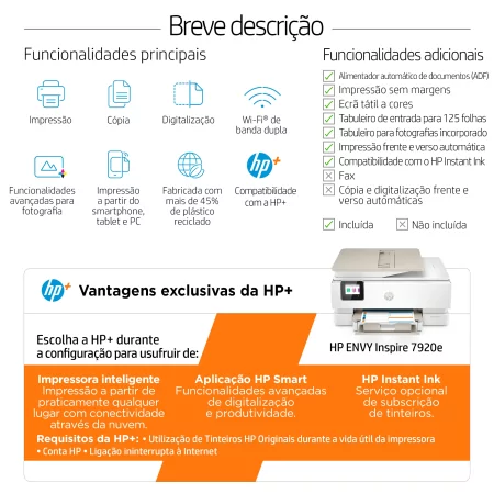 Kontrolsat - Impressora HP - Multifunções - Envy Inspire - Wireless - 7920e Kontrolsat - Impressora HP - Multifunções - Envy Inspire - Wireless - 7920e