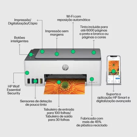 Kontrolsat - Impressora HP - Multifunções - Wireless - Smart Tank - 1F3Y3A Kontrolsat - Impressora HP - Multifunções - Wireless - Smart Tank - 1F3Y3A