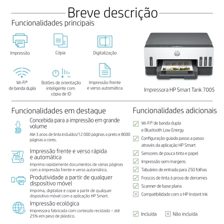 Kontrolsat - Impressora HP - Multifunções - Smart Tank - 7005 - 28B54A Kontrolsat - Impressora HP - Multifunções - Smart Tank - 7005 - 28B54A