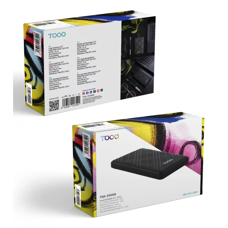 Kontrolsat - TooQ External Box - For Discs - 2.5" - HDD/SSD - Black - TQE-2500B