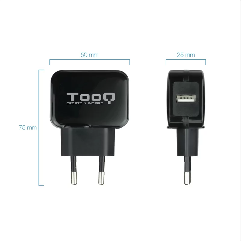 Kontrolsat - TooQ USB Charger - 12W - Black - TQWC-1S01