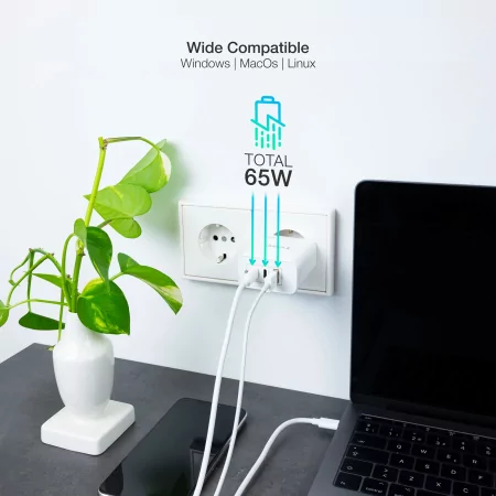 Kontrolsat - TooQ Charger - USB-C/PD - 65W - White - TQWC-GANQC2PD65WT Kontrolsat - TooQ Charger - USB-C/PD - 65W - White - TQWC-GANQC2PD65WT