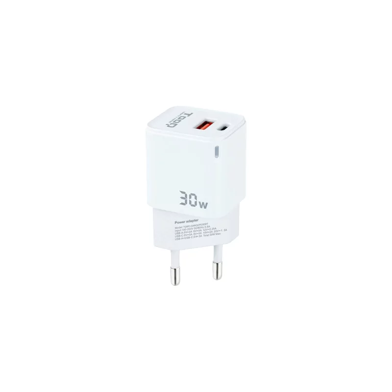 Kontrolsat - Carregador TooQ - USB-C/PD - 30W - Branco - TQWC-GANQCPD30WT Kontrolsat - Carregador TooQ - USB-C/PD - 30W - Branco - TQWC-GANQCPD30WT