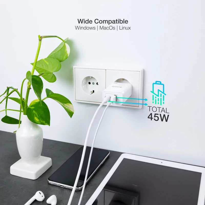 Kontrolsat - Carregador TooQ - USB-C/PD - 45W - Branco - TQWC-GANQCPD45WT