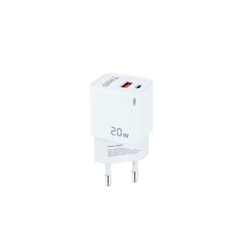 Kontrolsat - TooQ Wall Charger - USB-C/PD + USB-A/QC - 20W - White - TQWC-QCPD20WT Kontrolsat - TooQ Wall Charger - USB-C/PD + USB-A/QC - 20W - White - TQWC-QCPD20WT