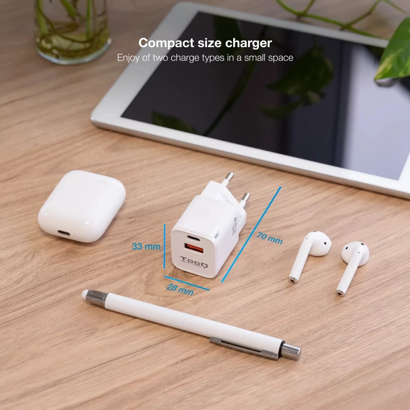 Kontrolsat - TooQ Wall Charger - USB-C/PD + USB-A/QC - 20W - White - TQWC-QCPD20WT