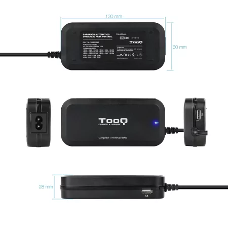 Kontrolsat - Carregador TooQ - P/ Portátil - 90W + 2x USB2.0 - Preto - TQLC-90BS02AT Kontrolsat - Carregador TooQ - P/ Portátil - 90W + 2x USB2.0 - Preto - TQLC-90BS02AT