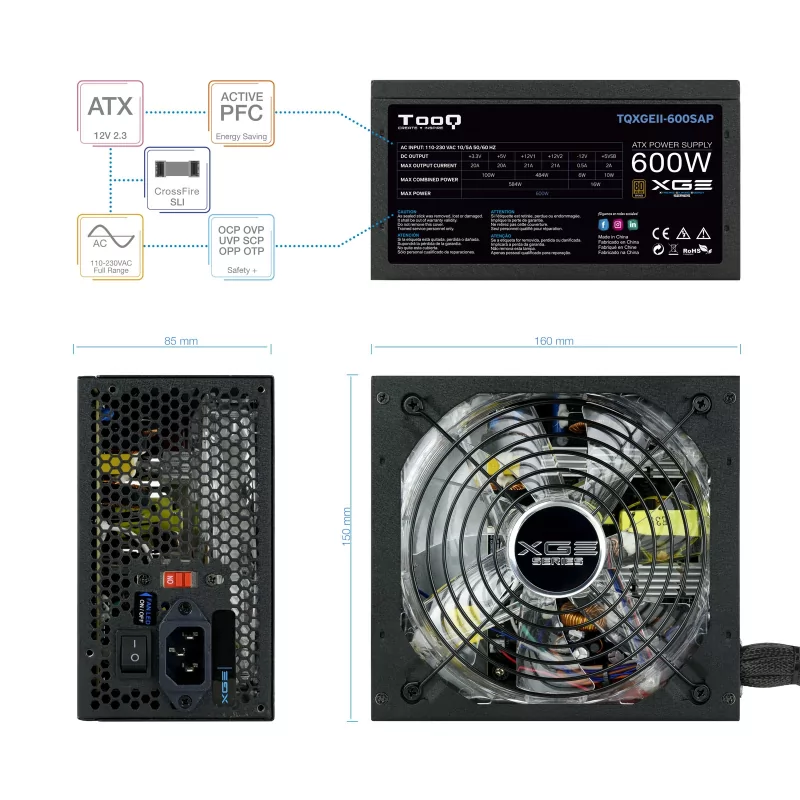 Kontrolsat - TooQ Xtreme Gaming Power Supply - Energy II - 600W - W/ LED - TQXGEII-600SAP
