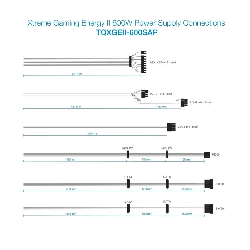 Kontrolsat - TooQ Xtreme Gaming Power Supply - Energy II - 600W - W/ LED - TQXGEII-600SAP
