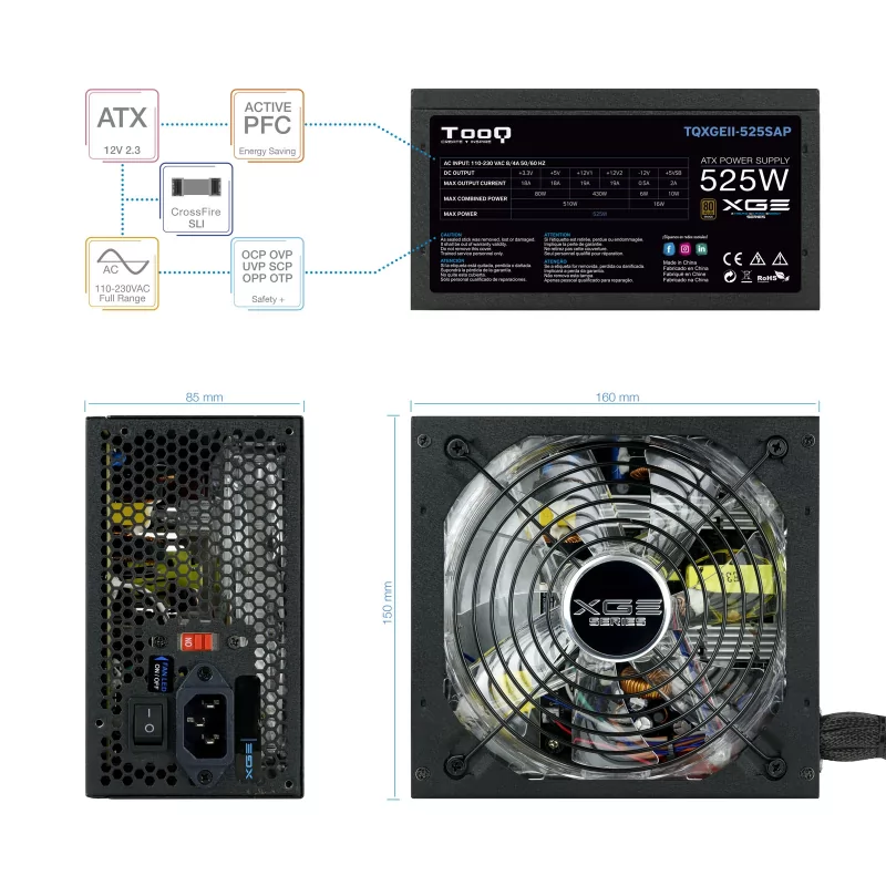 Kontrolsat - Xtreme Gaming Energy II Power Supply - 552W - W/ LED - TQXGEII-525SAP