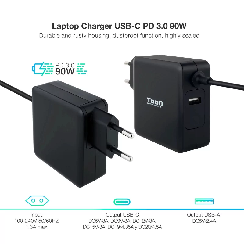 Kontrolsat - Carregador USB-C TooQ - Preto - TQLC-USBC90PD