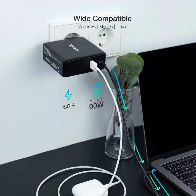 Kontrolsat - TooQ USB-C Charger - Black - TQLC-USBC90PD