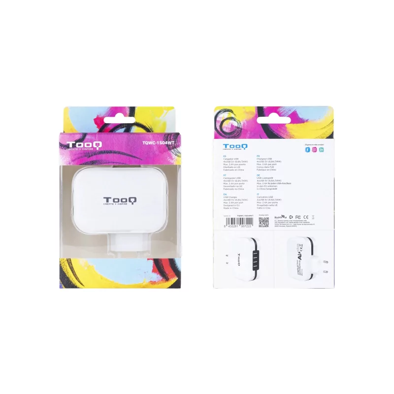 Kontrolsat - Carregador TooQ - 4x USB 5V - Controlo AI - TQWC-1S04WT
