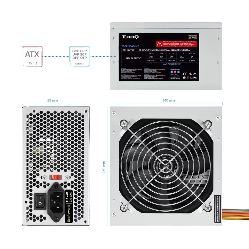 Kontrolsat - TooQ Power Supply - Ecopower II - ATX 500W - TQEP-500S-INT